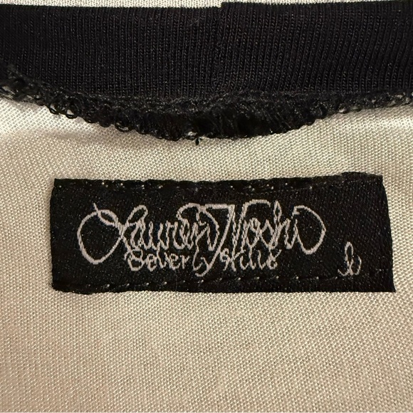 LAUREN MOSHI T Shirt Black White Hippie Girl Colourful Harmony Peace Love Size L - Picture 10 of 11